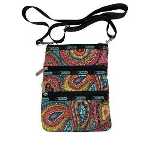 LeSportsac Kasey Crossbody Bag Paisley Print Multi Pocket Adjustable Strap